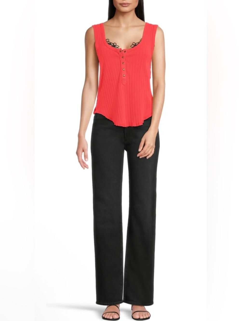 Free People Care Bryson Henley Tank in Fiery Red Size Small (NWT)